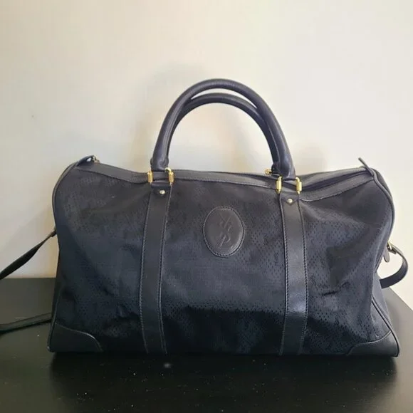 Yves Saint Laurent YSL Travel Bag Black Canvas Leather Duffle Shoulder Bag - Picture 1 of 12